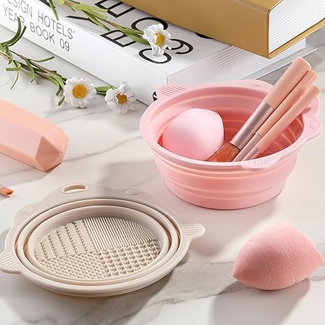 Foldable Silicone Makeup Brush Cleaner Bowl Reuseable Portable Cleaning Tool for Brushes Powder Puffs and Sponges