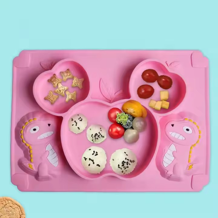 Cartoon Design Silicone Children's Tray Infant Feeding Supplies Silicone Baby Plate With Suction Cup